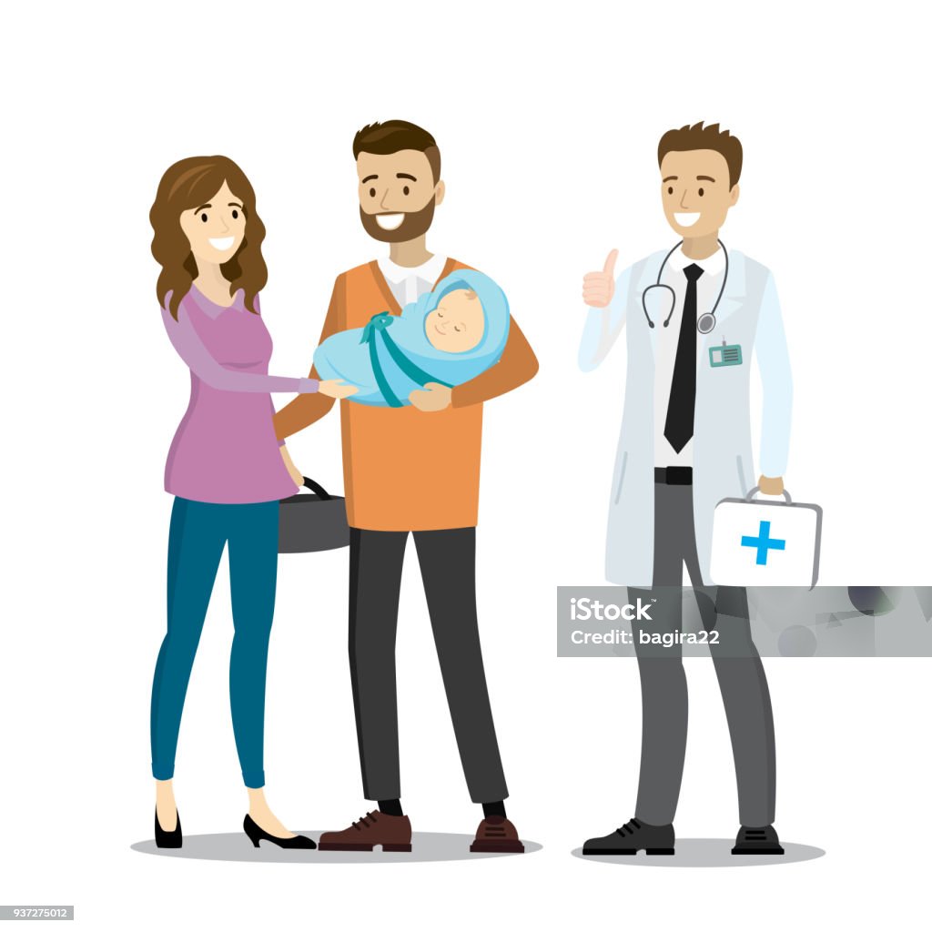 Love Couple With Newborn Baby And Doctor Stock Illustration - Download  Image Now - Baby - Human Age, Parent, Father - iStock