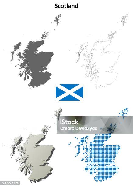 Scotland Outline Map Set Stock Illustration - Download Image Now - Blank, Boundary, Coastline