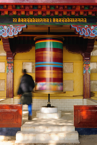One of the most important churches for Tibet, Kalaczakra temples in Dharamsala, Buddhist prayer wheel, McLeod Ganj, India