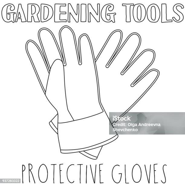 Line Art Black And White Protective Gloves Stock Illustration - Download Image Now - Coloring Book Page - Illlustration Technique, Gardening Glove, Art