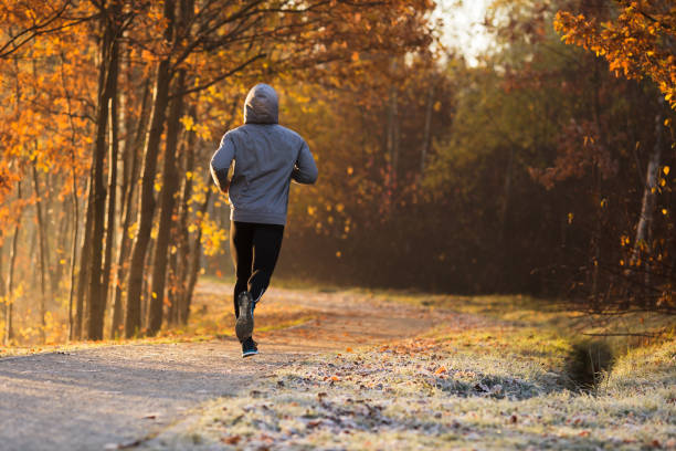 istock Man jogging during sunny autumn morning 937286658