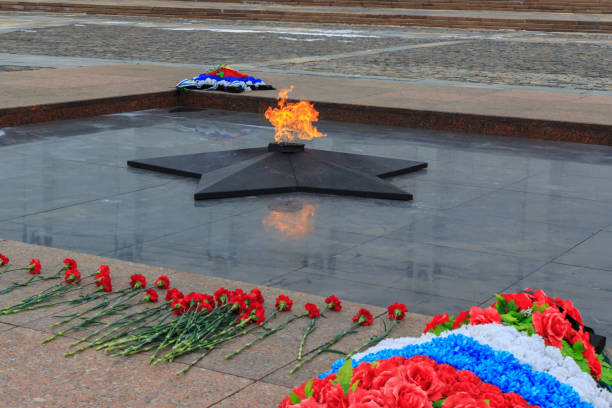 Moscow, Russia - March 22, 2018: Eternal flame on Poklonnaya Hill in Moscow