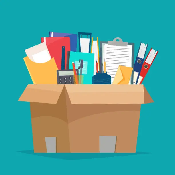 Vector illustration of Box with office objects.