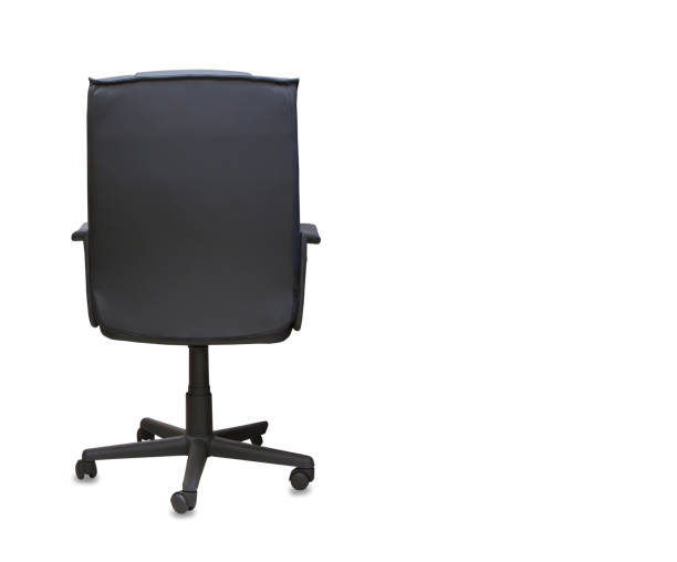 istock back view of modern office chair from black leather. Isolated 937295410