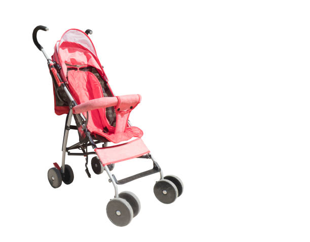 istock Red new baby pram isolated over white 937295566