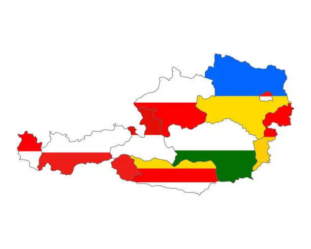 Vector illustration of Map of Austria with flag of states