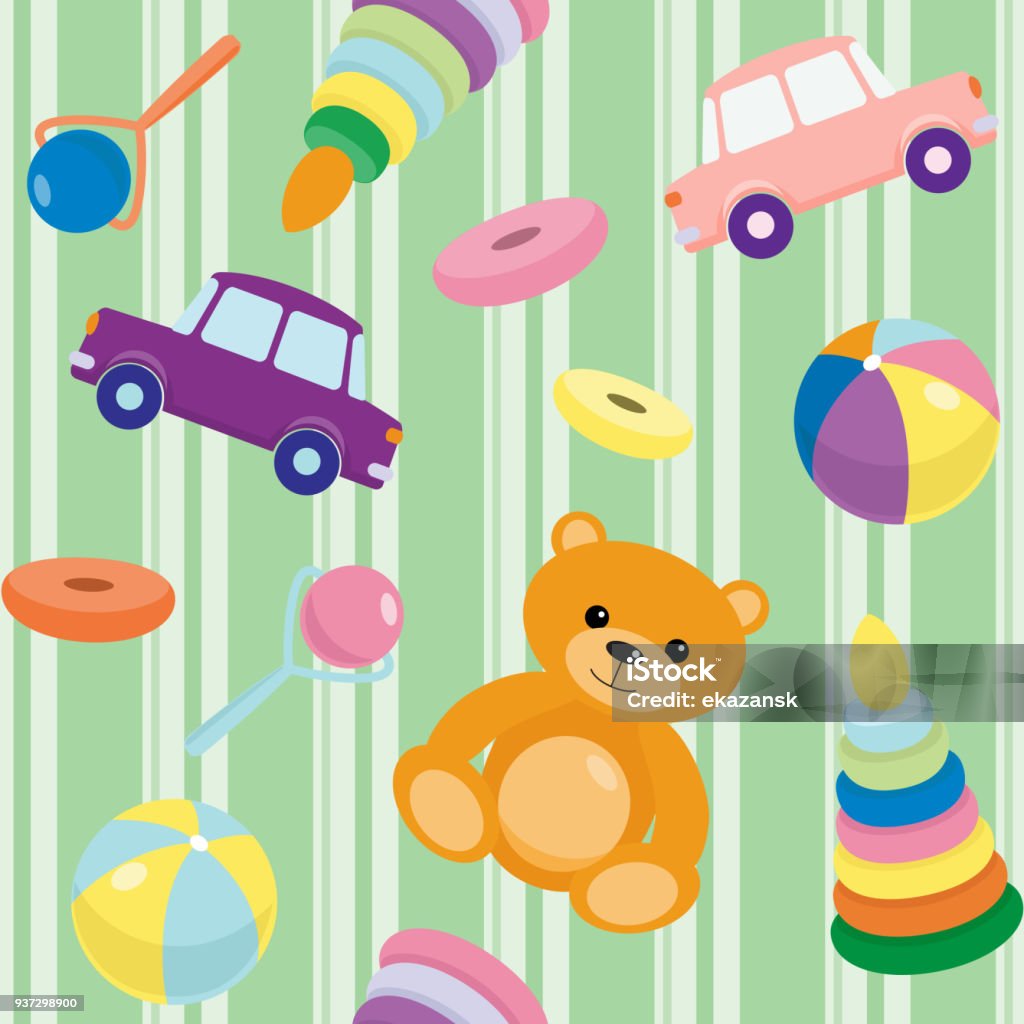 Striped seamless pattern with toys Striped seamless pattern with kids toys Backgrounds stock vector