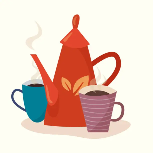 Vector illustration of Teapot with cups.