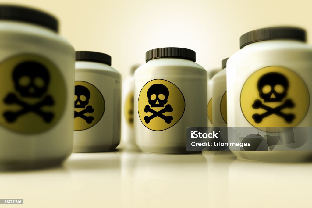 a group of bottles of poison 3D rendering of a group of bottles of poison Poisonous Stock Photo