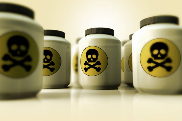 a group of bottles of poison 3D rendering of a group of bottles of poison toxic substance stock pictures, royalty-free photos & images