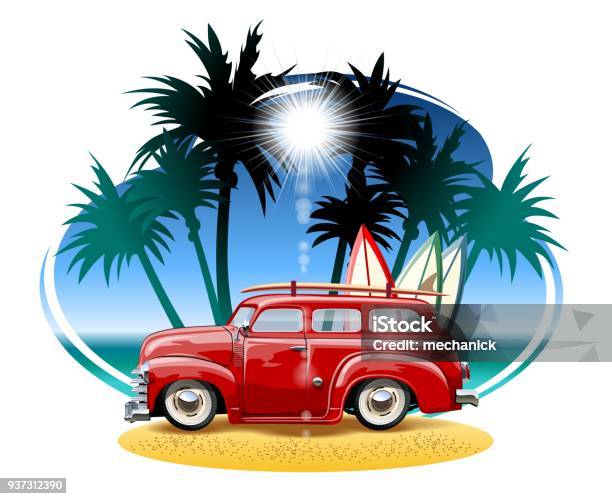 Cartoon Camper Stock Illustration - Download Image Now - Beach, Vintage Car, Car