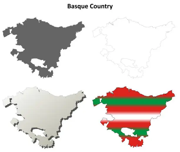 Vector illustration of Basque Country outline map set - Basque version