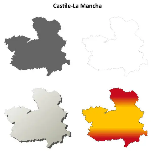 Vector illustration of Castile-La Mancha blank outline map set