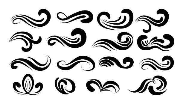 illustrazioni stock, clip art, cartoni animati e icone di tendenza di motivi vorticosi di riccioli di linea isolati su sfondo bianco - flourishes tattoo scroll ornate