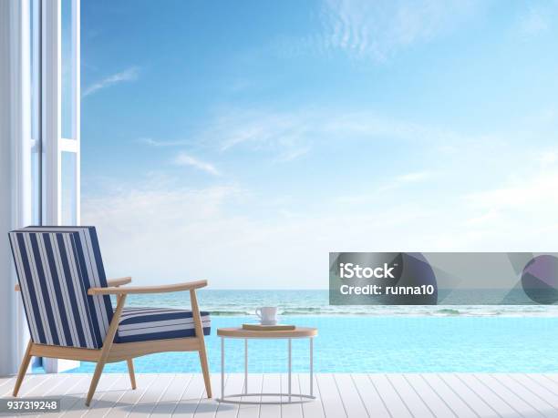White Pool Villa Terrace 3d Render Stock Photo - Download Image Now - Beach, Luxury, Summer