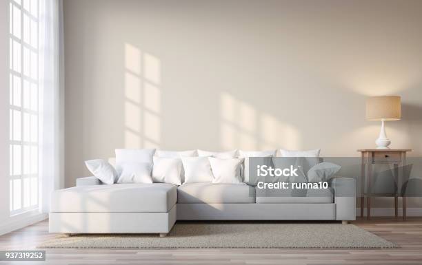 Vintage Style Living Room With Beige Color Wall 3d Render Stock Photo - Download Image Now