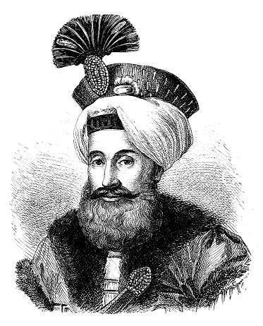 Illustration of a Portrait of Sultan Mahmud II of the Ottoman Empire (1785-1839) born in the Topkapi Palace, Constantinople, the posthumous son of Sultan Abdul Hamid I