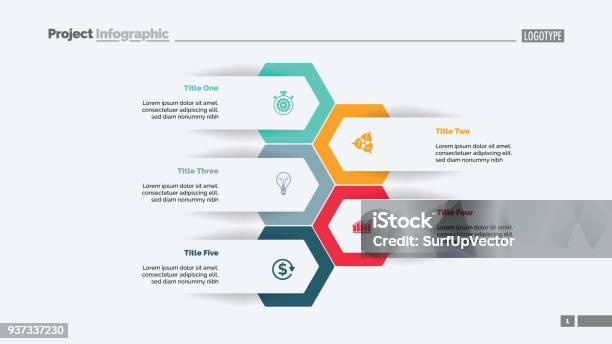 Five Options Plan Slide Template Stock Illustration - Download Image Now - Infographic, Five Objects, Number 5