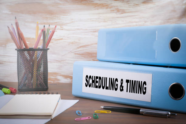 istock Scheduling and Timing, Business Concept. Office Binder on Wooden Desk 937338708