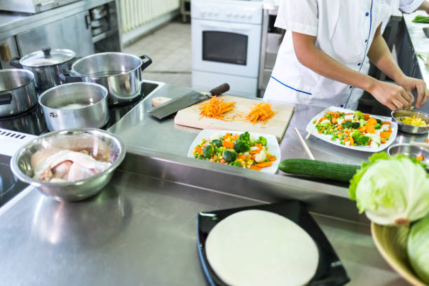 istock Female chef preparing vegetable food in asian restaurant 937350104
