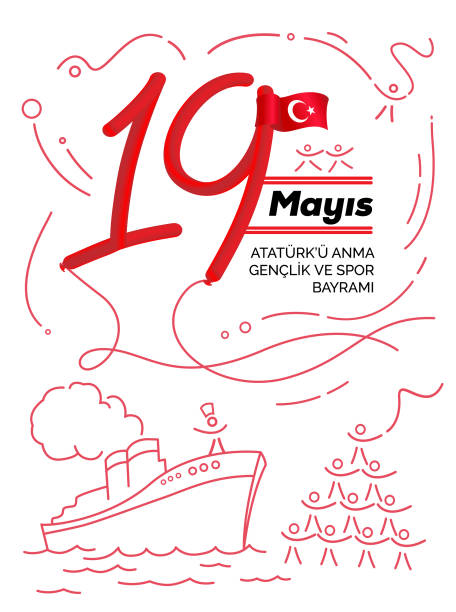 ilustrações, clipart, desenhos animados e ícones de comemoração de 19 de maio de ataturk, juventude e desporto dia na turquia - 19