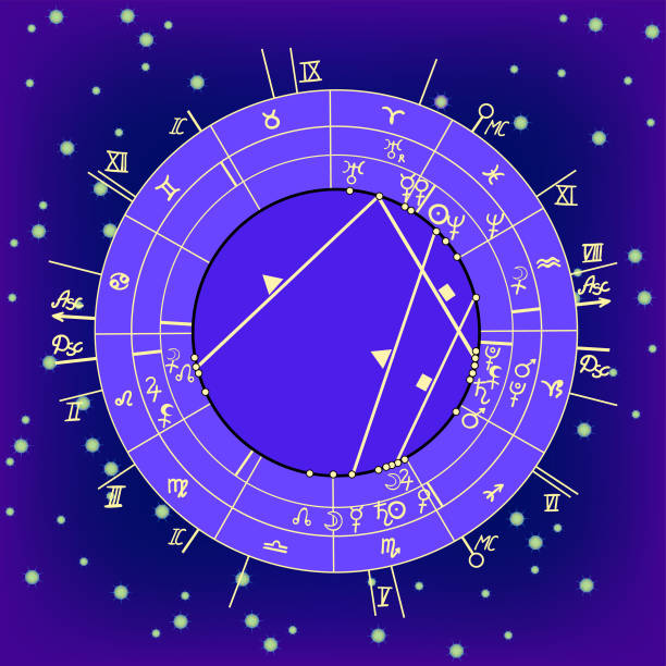 синастрии натальной астрологической диаграммы, знаки зодиака. векторная иллюстрация - natal stock illustrations
