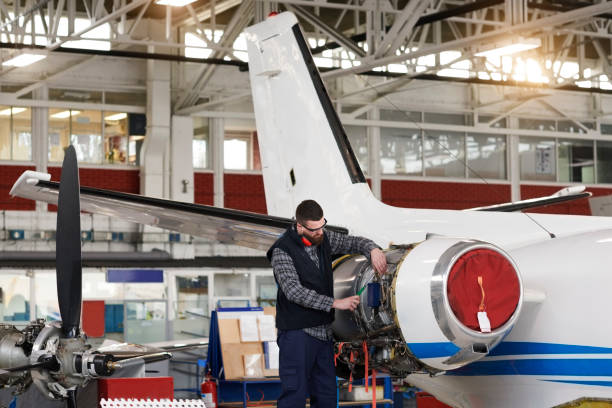 istock Aircraft mechanic in the hangar 937359788