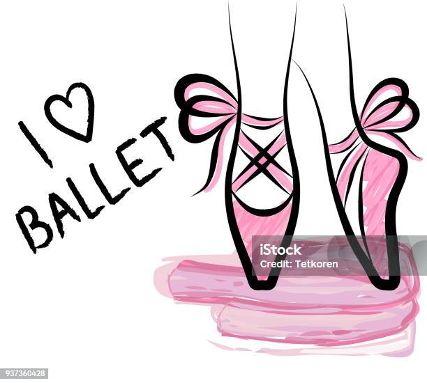 Watercolor Pointe Shoes With Ribbon Bow Stock Illustration - Download Image Now - Ballet, Love - Emotion, One Person