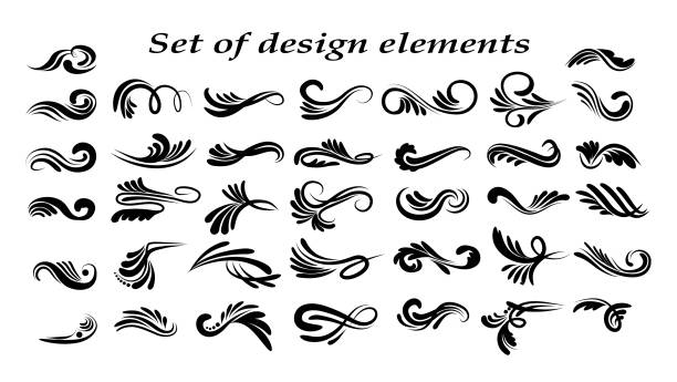 illustrazioni stock, clip art, cartoni animati e icone di tendenza di motivi vorticosi di riccioli di linea isolati su sfondo bianco - flourishes tattoo scroll ornate