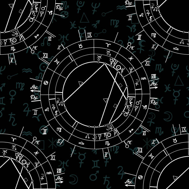 бесшовные картины синастрии натальной астрологической диаграммы, знаки зодиака. векторная иллюстрация - natal stock illustrations
