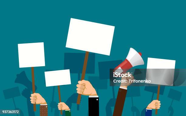 People Hold Banners And Posters In Their Hands Stock Illustration - Download Image Now - Strike - Protest Action, Protest, Picket Line