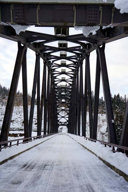 istock A black iron bridge cover by snow 937363206