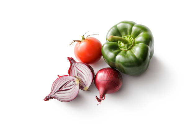 istock Vegetables: Peppers, Tomato and Onion Isolated on White Background 937364444