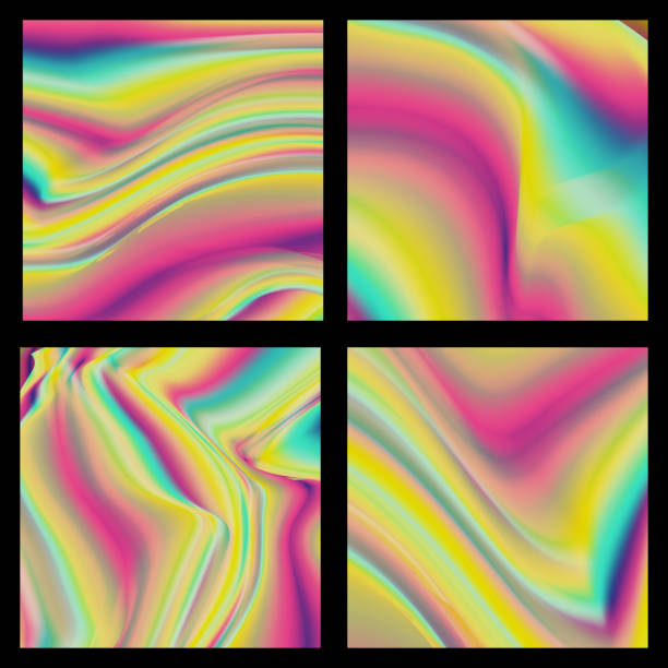 istock Holography Background Set Vector. Trend Art Posters. 80s - 90s. Glitch Hologram. Trendy Colorful Texture. Neon Rainbow. Fluid Iridescent. Shiny Effect. Poster, Card, Fashion Design Illustration 937374502