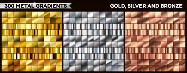 Big metal pack. Collection of gold, silver and bronze gradient for design. Vector gradients set. vector art illustration
