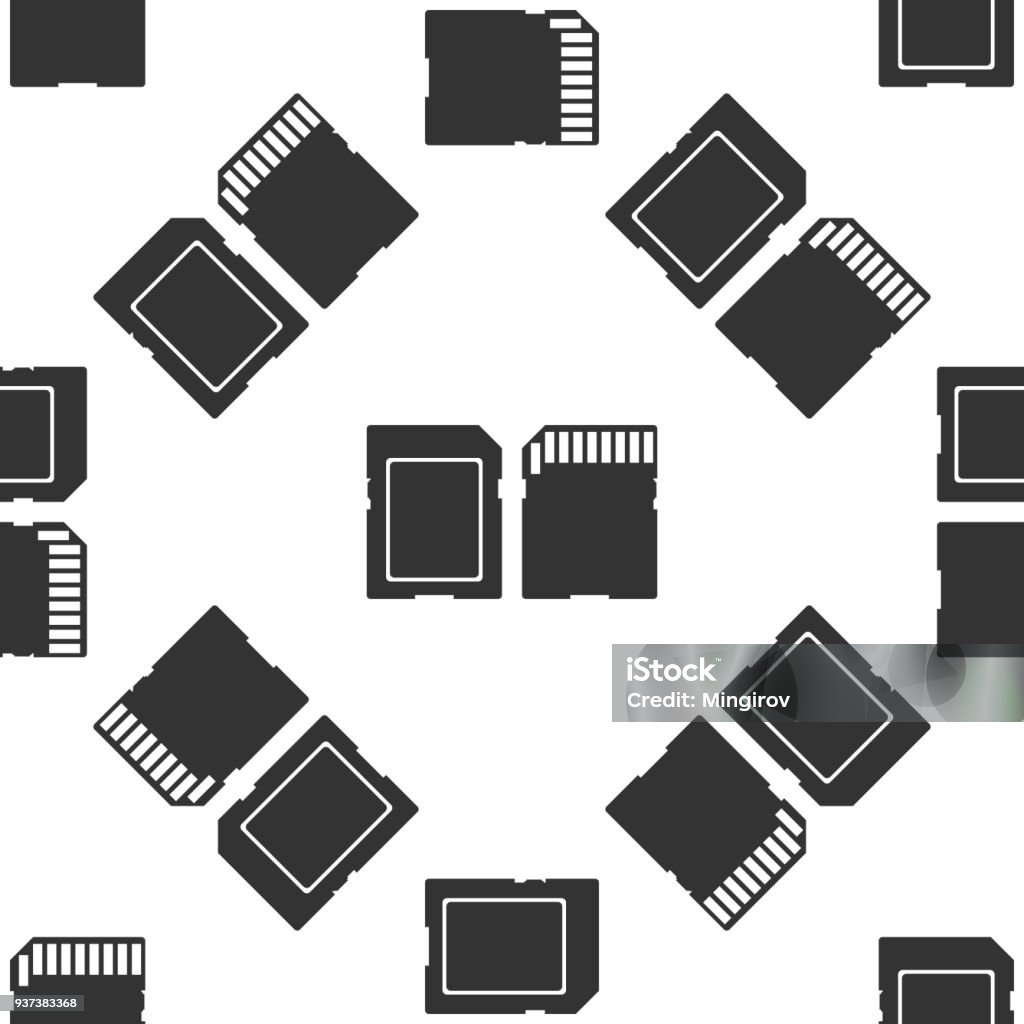 SD card icon seamless pattern on white background. Memory card. Adapter icon. Flat design. Vector Illustration Greeting Card stock vector