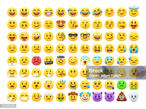 Funny Cartoon Yellow Emoji And Emotions Icon Collection Mood And Facial Emotion Icons Crying Smile Laughing Joyful Sad Angry And Happy Faces Emoticons Vector Set Stock Illustration - Download Image Now