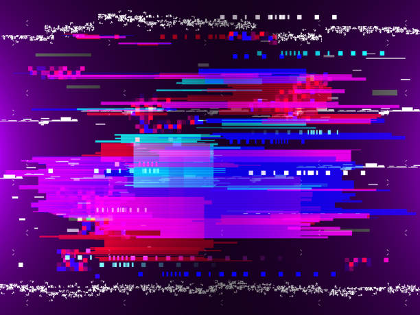 ilustrações, clipart, desenhos animados e ícones de listras horizontais e verticais de cor glitched e formas. abstrato com um erro de sinal digital. elementos de design. ilustração vetorial - techno backgrounds technology digital display