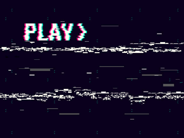 VHS glitch. Play effect background. Retro playback concept. 8 bit pixel inscription. Glitched lines noise. No signal. Vector illustration VHS glitch. Play effect background. Retro playback concept. 8 bit pixel inscription. Glitched lines noise. No signal. Vector illustration. tv glitch stock illustrations