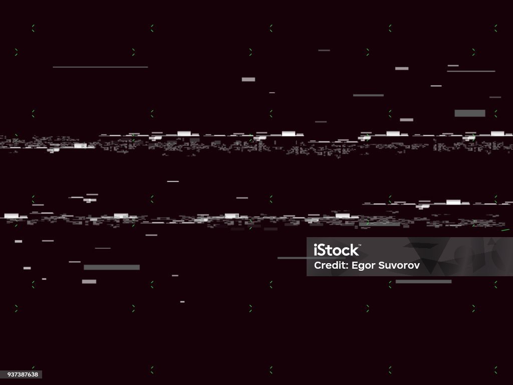 Televisión de Glitch sobre fondo negro. Ruido de líneas fallo. No hay señal. Fondo retro en VHS. Ilustración de vector - arte vectorial de Problemas libre de derechos