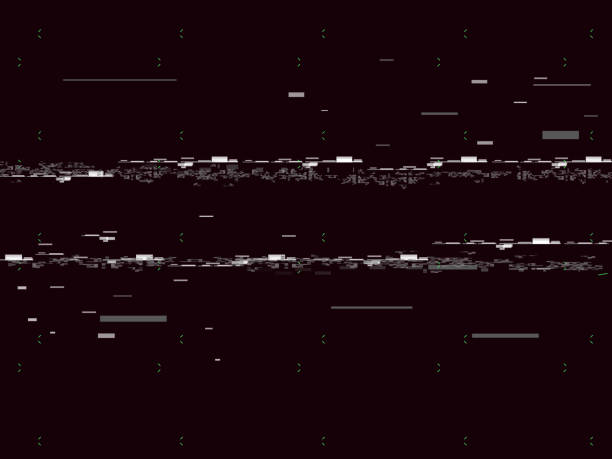 Glitch television on black background. Glitched lines noise. No signal. Retro VHS background. Vector illustration Glitch television on black background. Glitched lines noise. No signal. Retro VHS background. Vector illustration. tv glitch stock illustrations