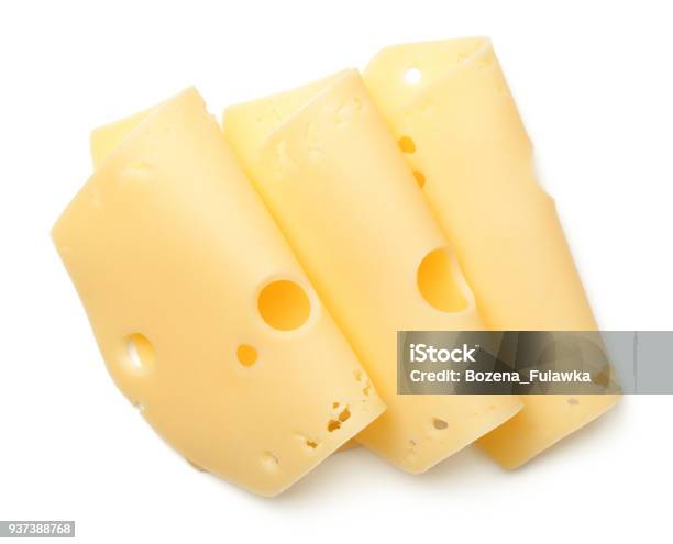 Cheese Slices Isolated On White Background Stock Photo - Download Image Now - Cheese, Slice of Food, Cut Out