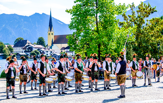 rottach, germany - august 28, 2016: typichal bavarian brass band at a festival in Rottach-Egern on august 28, 2016