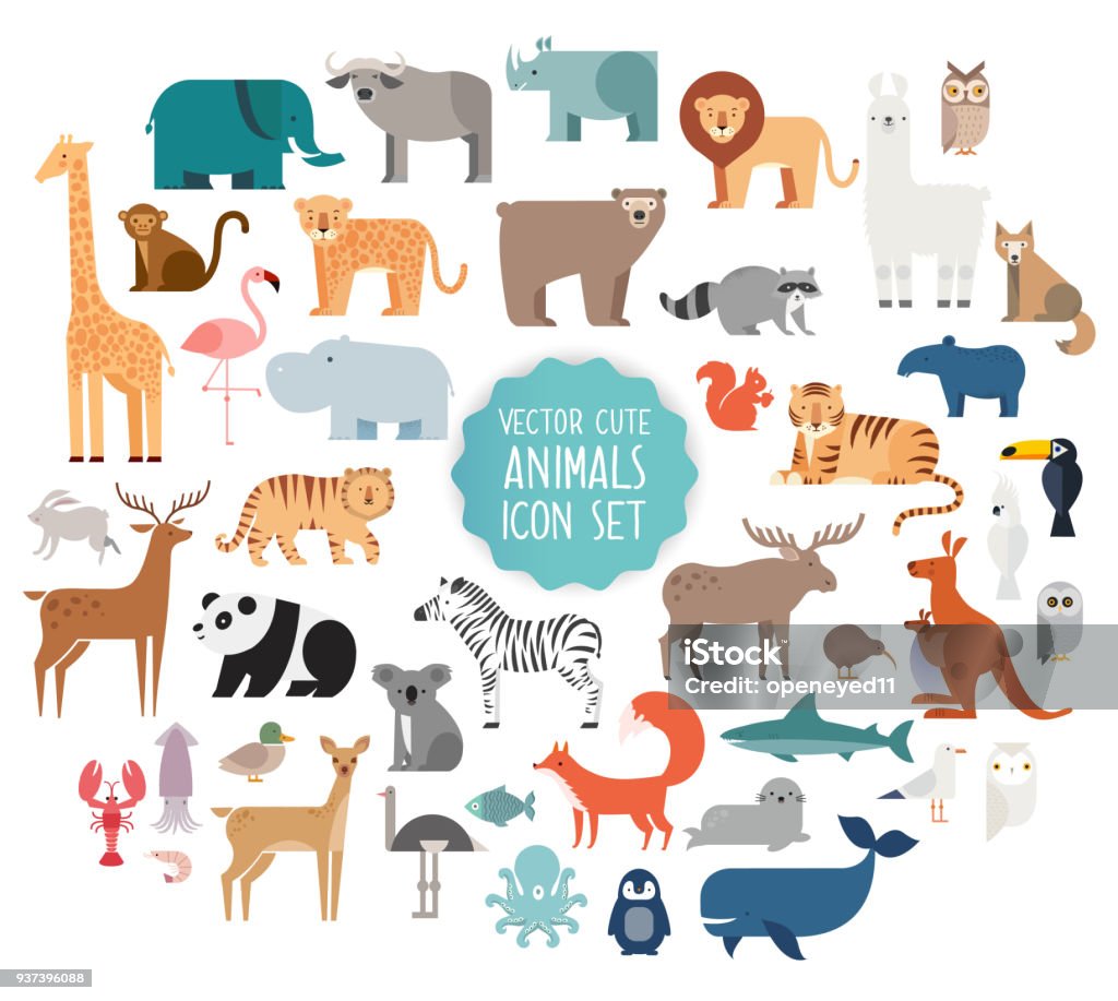 Animal vector illustration Cute Animal Vector illustration Icon Set isolated on a white background. Animal stock vector