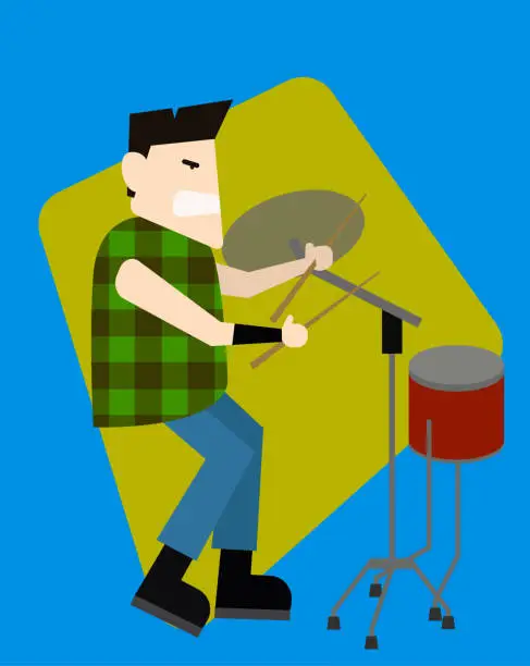 Vector illustration of Rockstar drummer is playing the drum machine