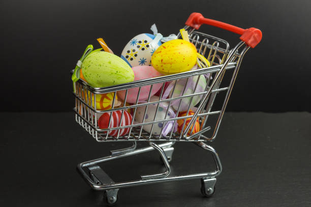 mini shopping cart with easter eggs