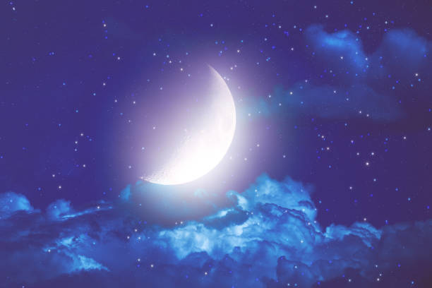istock Half Moon with stars and clouds on a dark sky. My Astronomy work. 937408508