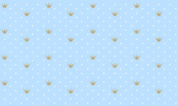 Vector illustration of Blue seamless pattern with golden crown.