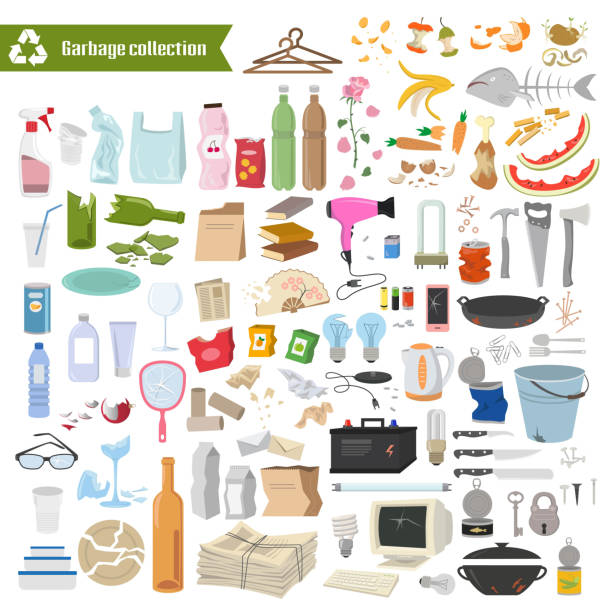 ilustraciones, imágenes clip art, dibujos animados e iconos de stock de recolección de basura. - grupo de objetos