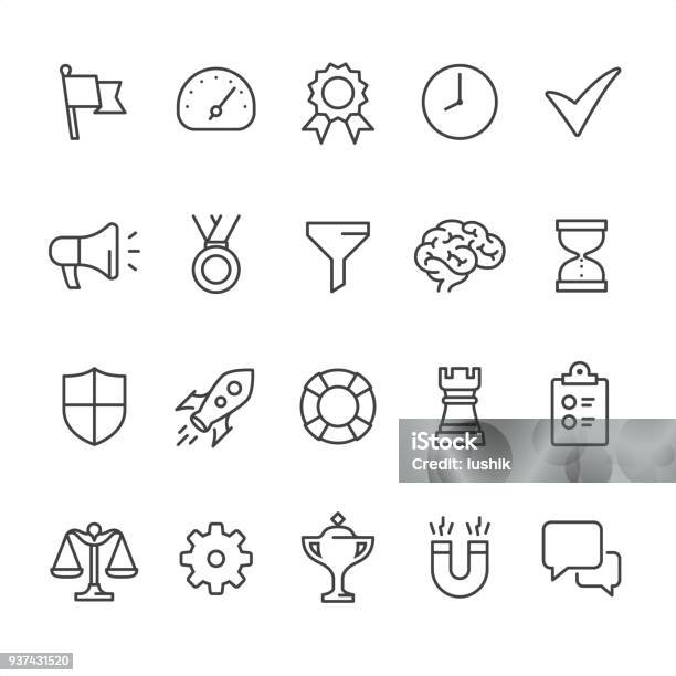 Management Theme Outline Vector Icons Stock Illustration - Download Image Now - Icon Symbol, Megaphone, Flag